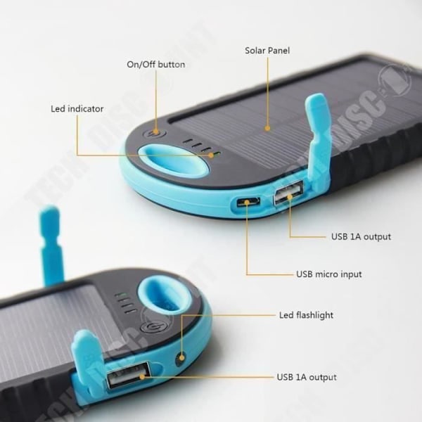 TD® 5000mAh Solcellsladdare Powerbank Portabel Nödladdare Dubbla USB-portar Externt Batteripack för iPhone Android MP4 PSP iPad GPS