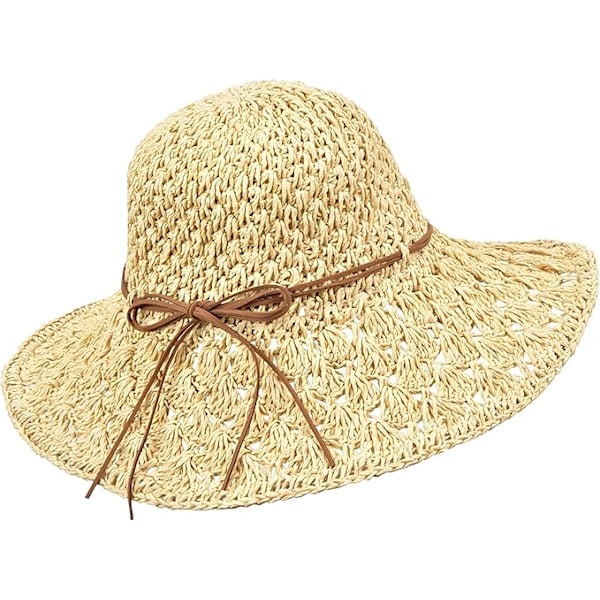 Stråhat til kvinder, solhat, sammenfoldelig strandhat med bred skygge, sommerhatte til kvinder