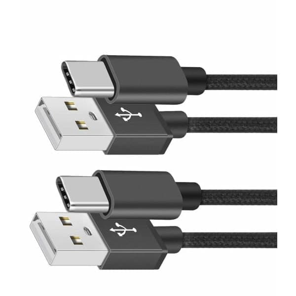 2 stk. USB C-kabel Type C hurtigopladningskabel til Samsung Galaxy A12 / A32 / A42 / A52 / A72 Nylon Android telefonoplader (1m, sort)