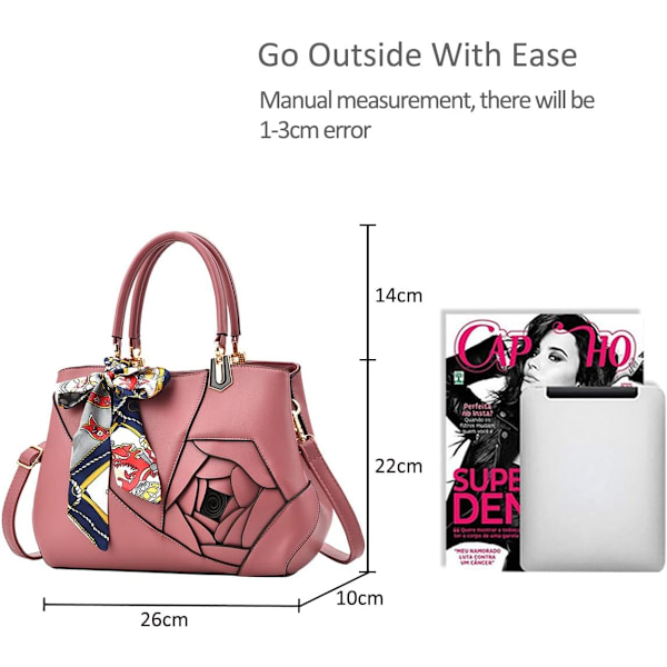 Blomstret Top-Handle Håndtaske til Kvinder, Crossbody Taske, Dame Clutchpung, Tote Bag i Kunstlæder, Pink