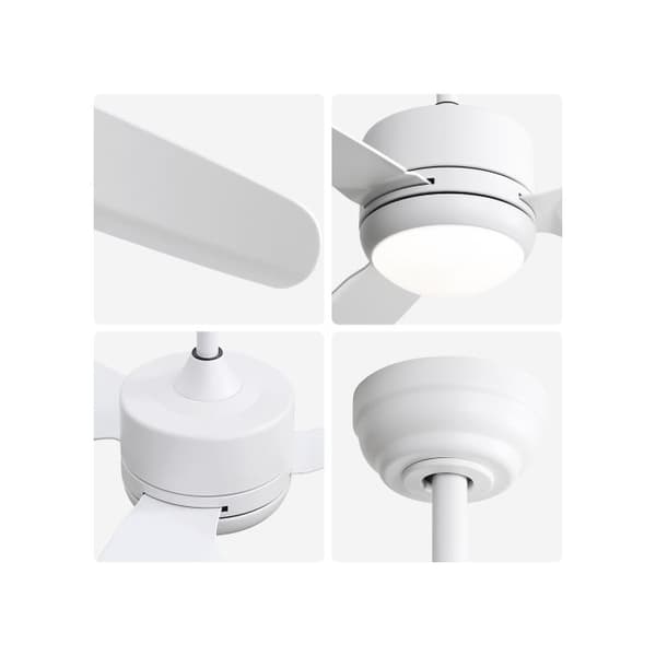 46 tommer loftventilator med lys, 3 ABS-blade, 6-trins DC-motor, hvid