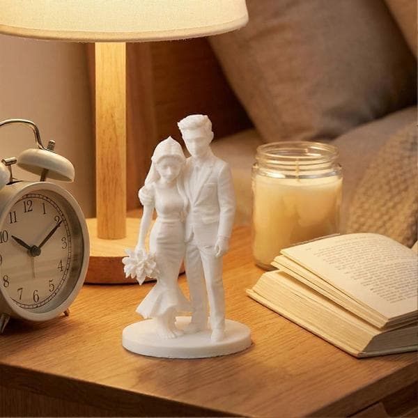 3D-printad brudpar bröllopstårta topper, elegant parskulptur för heminredning, romantisk vit