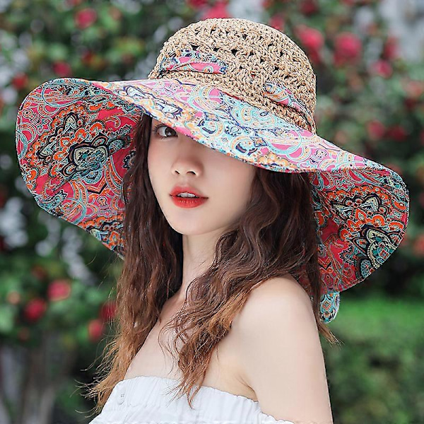 2023 NYE Dame Sommer Bucket Foldbar Mode Stråhat Panama UV Beskyttelse Solskærm Strandhat Tide Sommerhatte beige