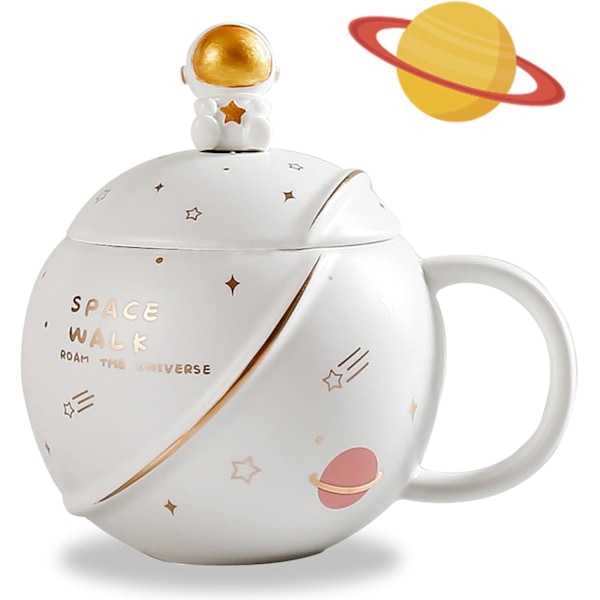 Söt keramisk rymdmugg, kawaii, astronaut kaffekopp, 400 ml (vit) White