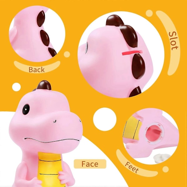 Dinosaurie Spargris (Rosa), Okrossbar Tyrannosaurus Rex Spargris, Första Spargrisen, Bästa Julklappen/Födelsedagspresenten för Barn (WK27-D6)