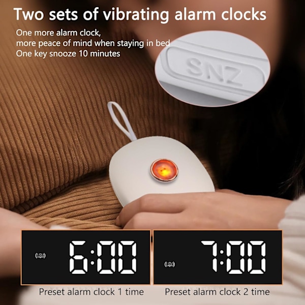 Vibrerande väckarklocka för under kudden, digital reseväckarklocka med LED, dubbla alarm och blinkande ljus, batteridriven och vibrerar tyst