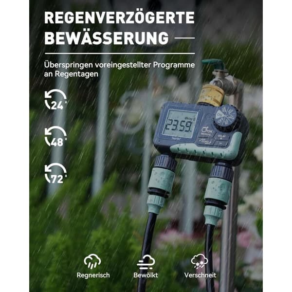 2-utløps vanningsmåler med svingledd i messing - Regnforsinkelse/Manuell/Automatisk vanning - Programmerbar kran-timer for hagen