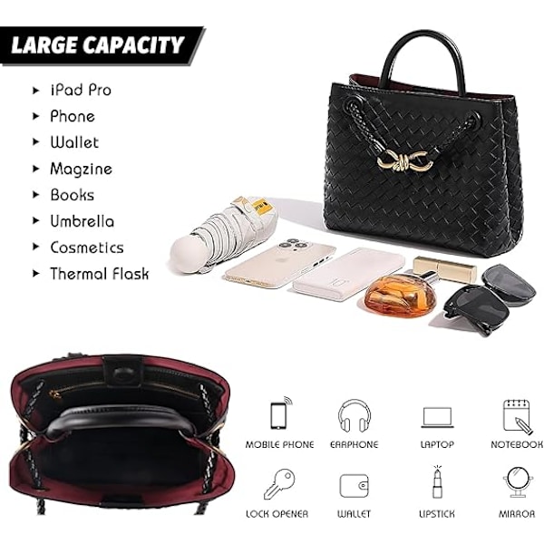 Vävd damväska, Vävd väska med handtag, Vävd axelväska, Crossbody-väska Negro