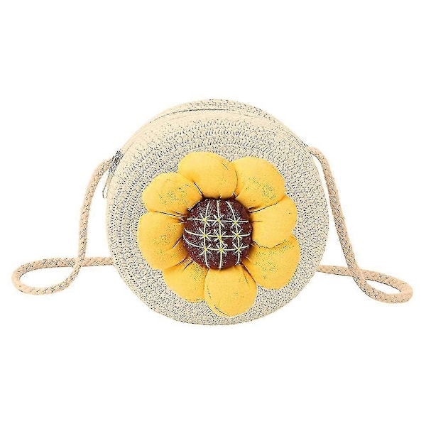 Jenter Skulderveske Strå Rund Håndveske Cross Body Strandveske Julegave white