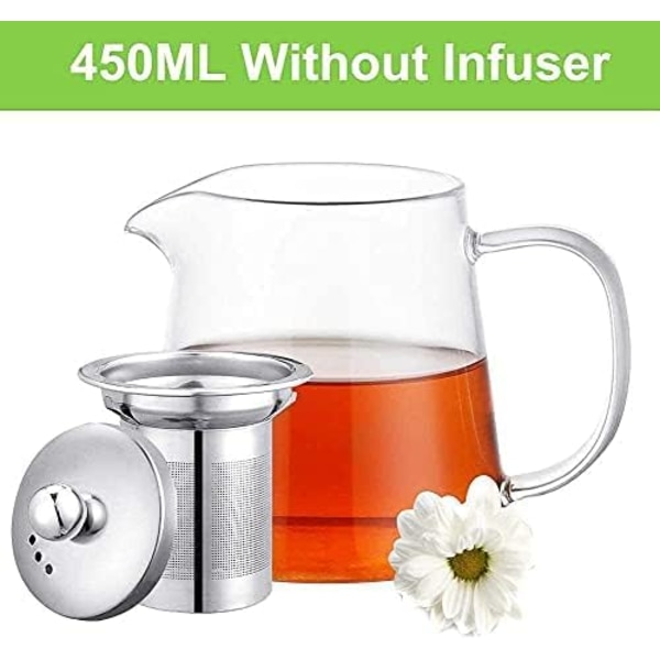 Klar Glastekande med Si, Rund Form Tekande med Si, Varmebestandig Borosilikatglas Tekande med Si, Komfur Sikker Te Maker 450ML (450ML)