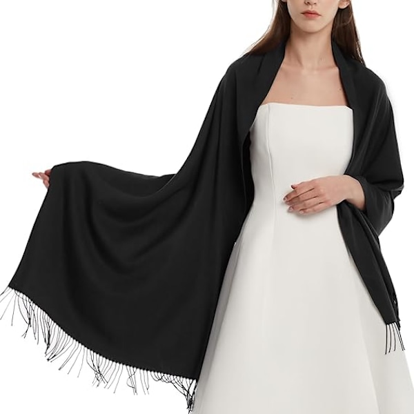Pashmina-sjal og omslag for kvinner til aftenkjole, langt skjerf, bryllupsbrud, brudepikesjal, gaver Black-b
