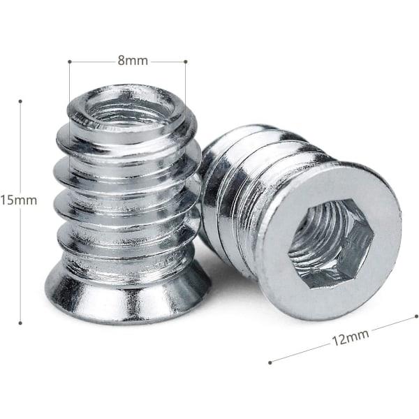 100 stk. undersænkede skruer Professionelle skruefatninger M6 x 15 mm Skrue sortimentssæt Skrueindsats Hex fatning Gevindindsats