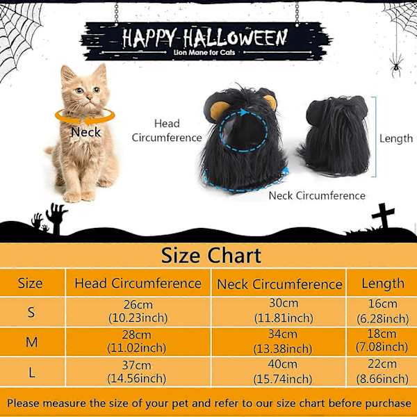 Leijonanharjas Peruukki Lemmikkieläinten Asut Hattu Halloween Joulupuku Koristeluun Kissapennuille Black S