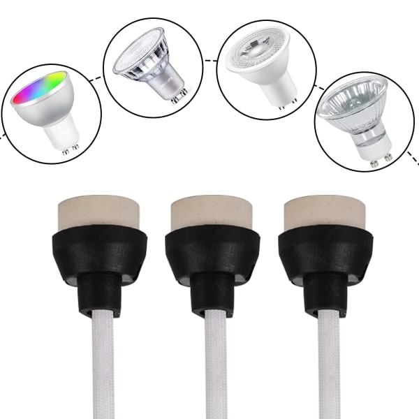GU10 Keramiske fatninger: 15CM/10MM kvalitets silikone kabel GU10 fatning, GU10 kontaktlampe til GU10 pære 0-250V, 3A Keramiske GU10 fatninger - 12 stk