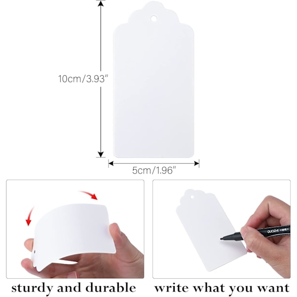 Hvide Gavemærker med Hjerte, 100 stk. Blanke Papirmærker med Snor, Gavemærker til Valentinsdag 4,5x9,5 CM Store Gaveetiketter til Bryllupsgaver White