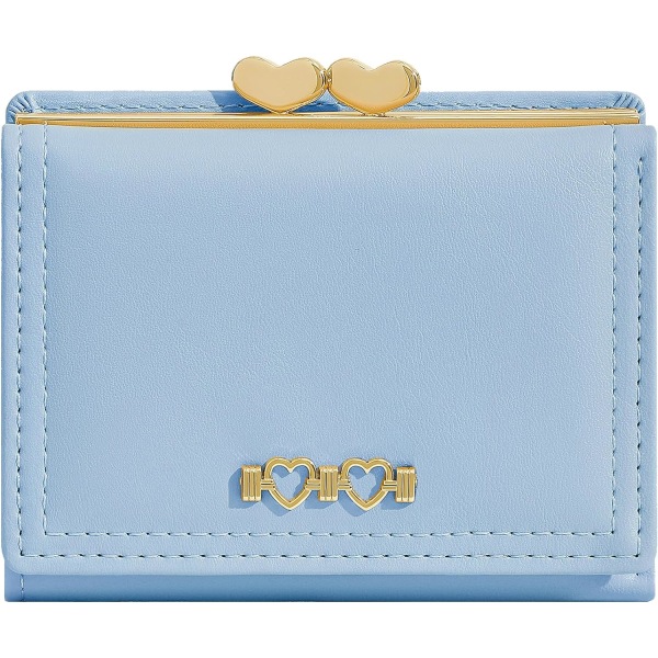 Plånbok för kvinnor, söt plånbok för kvinnor, liten trifold RFID-spärrplånbok, söt liten läderplånbok för kvinnor, flickor, damer Blue