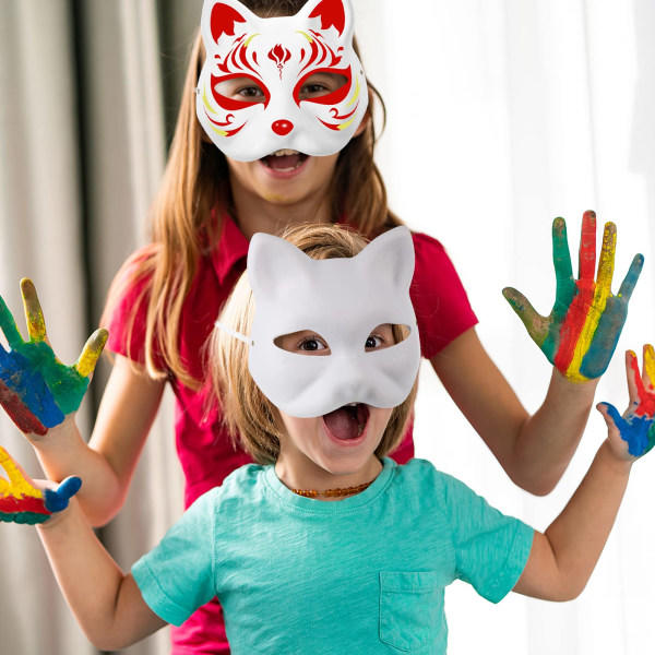3 st kattmasker vita pappers tomma handmålade ansiktsmasker DIY omålade djur halv ansiktsmasker för födelsedagsfesttillbehör