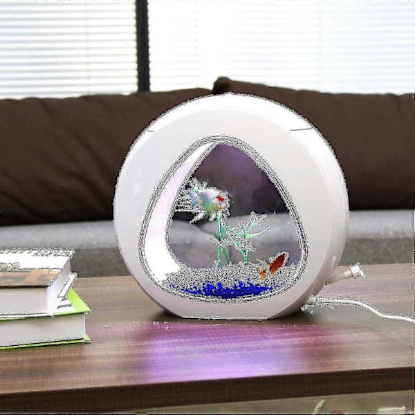 Design Akvarium Med Glas I Glas Og LED Lys, Hvid Farve. Kapacitet På 4 Liter