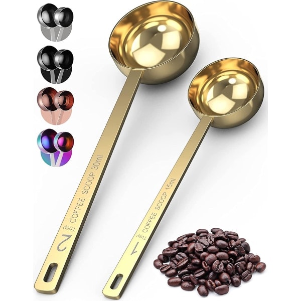 Premium Kaffeskopsæt - 1 spsk (15 ml) & 2 spsk (30 ml) måleske - Pakke med 2 - Guld