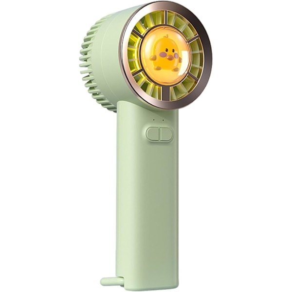 Handhållen fläkt | Fickfläkt med lampa | Söt tecknad designfläkt, uppladdningsbar handhållen fläkt, tyst liten handhållen fläkt, grön för utomhusaktiviteter Green