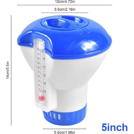 Stor doseringsflåde, klordispenser, klorbromintabletbeholder, flydende klordiffusor med termometer