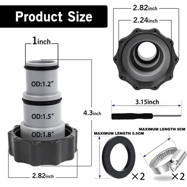 Poolslangadapter 32 38, 2 stycken Intex Pooladapter 32 38, 38mm Pooladapter, Intex Poolslangkoppling, Poolpumpsslangadapter.