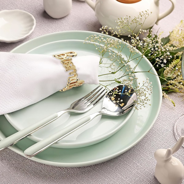 Servettringar guld Bismillah-bokstav, servettring i metall servettspännen blad för Ramadan, middag, årsdag, bordsdekoration, 6 stycken