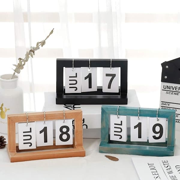 Evighetskalender i tre, vintage, håndlaget flipp