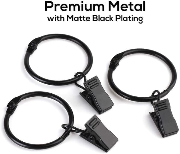 INF Gardinringe med clips sort 20-pak