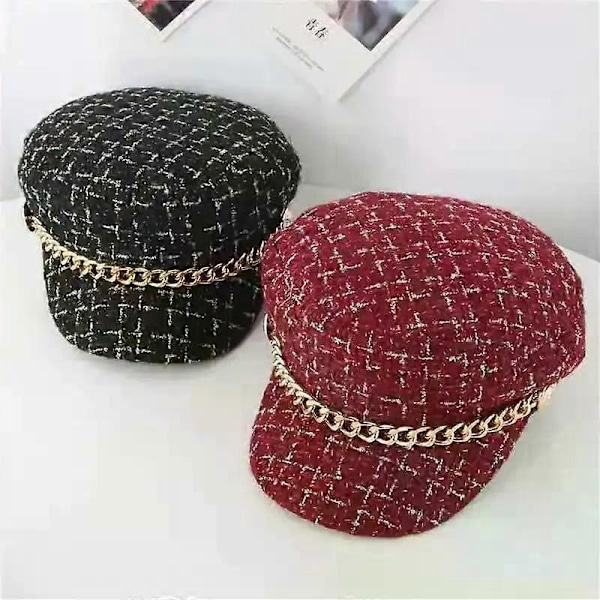 Vår och Höst Basker Barn Xiaoxiang Vind Hatt Koreansk Version Trendig Stil Åttakantig Hatt Kedja Retro Hatt red 56-58cm