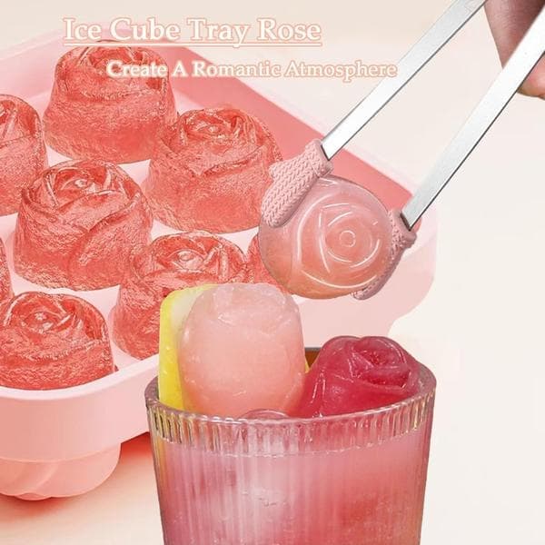 Isbitsform med lock, rosformad isbitsform i silikon, rosa isbitsform för frysning