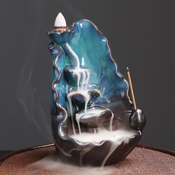 Keramisk Røkelsesbrenner med Tilbakestrømning - Lotus Foss Røkelsesbrenner - for Kontor, Yogastudio Lotus bleu