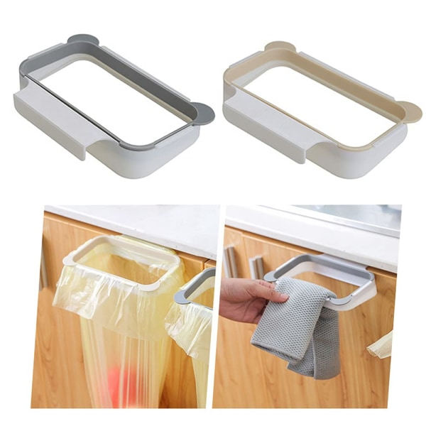 2 stk kjøkkenavfallsposeholder, hengende avfallsposeholder, poseholder for plastposer søppel, kjøkken hengende søppelbøtte (aprikos, grå)
