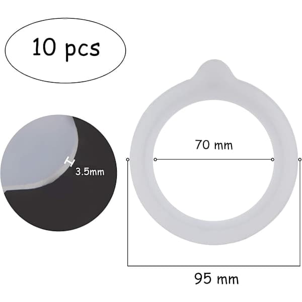 Silikone udskiftningsringe - 10 stk. - Silikoneringe - 70 mm x 95 mm - Hvid