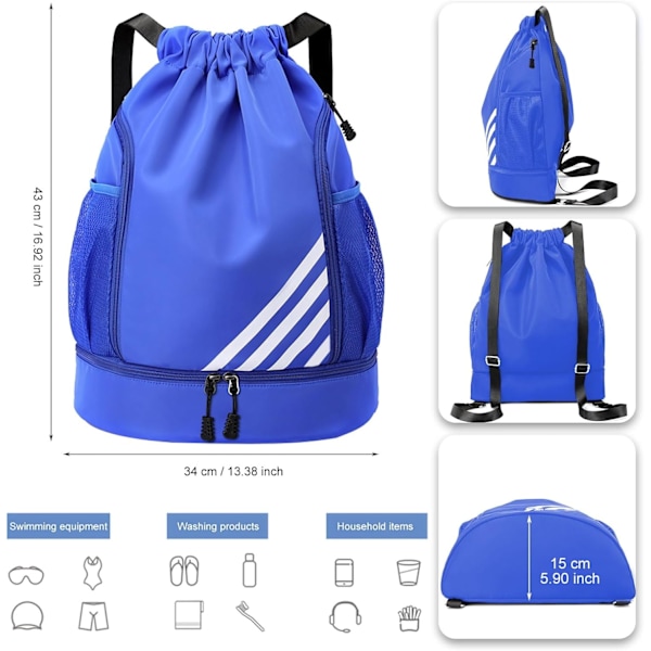 Dragskoväskor för Kvinnor och Män, Vattentät Dragsko Ryggsäck, Gymväska med Skofack och Ficka, Lätt Strandryggsäck Azul