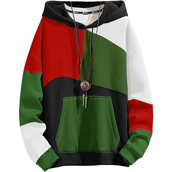 Herrehettegenser, Hip Hop-genser med hette, Unisex fritidssport-sweatshirts vår høst vinter Red and Green