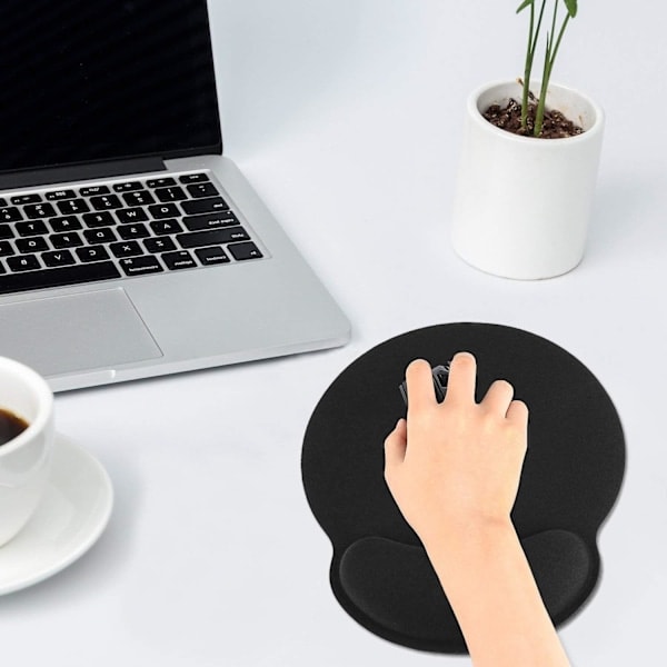 Musemåtte med håndledsstøtte, Ergonomisk hukommelsesskum håndledsstøtte skridsikker gummibase til computer og kontor 25x23 håndled sort1