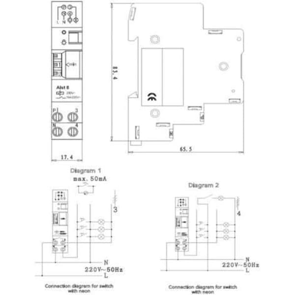 Aiperq Mekanisk Timer 1 til 7 Minutter, Tidskontrollbryter, 230V AC Tidsregulator for Lysvarmere