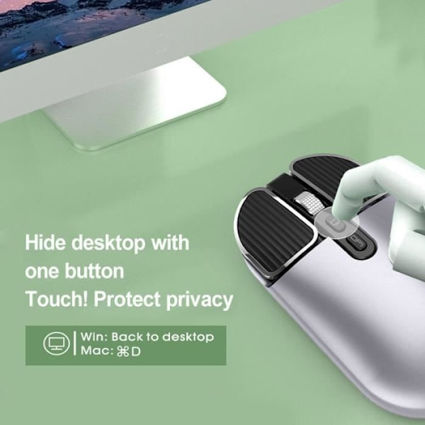 Trådløs mus - Mini oppladbar mus - Bluetooth og 2,4 GHz - Tilkobling opptil 10 m - Optisk