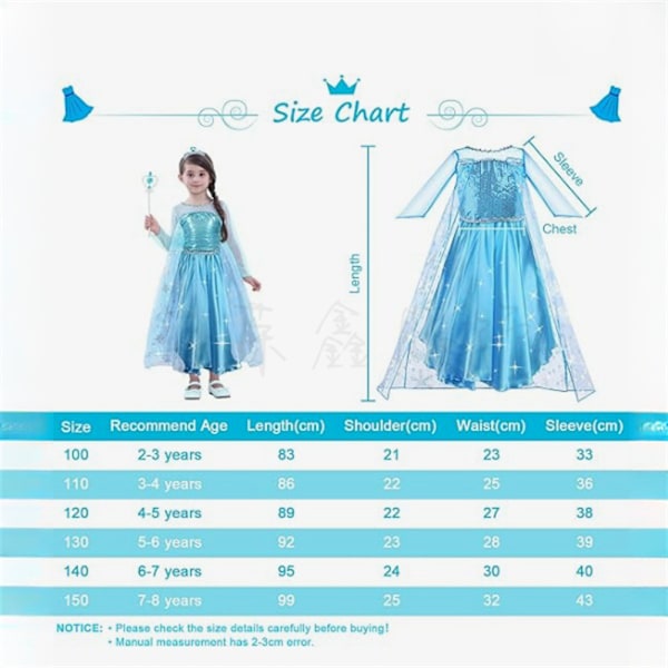 Elsa Prinsesse Kostume, Elsa kjole, Prinsesse Kjole Til Piger, Deluxe Skinnende Kappe Fancy Kjole Til Halloween jul fødselsdagsfest kostume, 100cm
