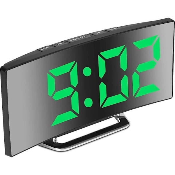 Digitalt Vækkeur til Soveværelser, 7'' LED Spejlskærm, 2 Lysstyrker, USB-opladning & Batteridrevet (Grøn)