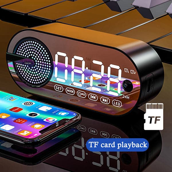 Bluetooth-kompatibel AI-klocka Färgglad LED Digital Display Klocka Alarm för sovrum Vit White