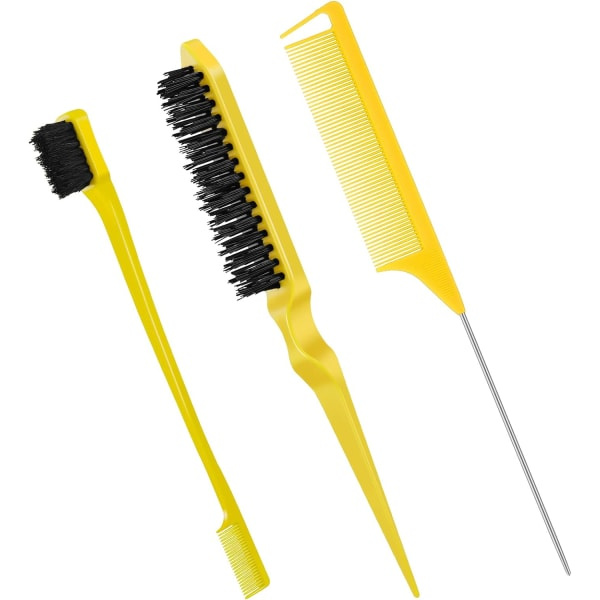3-pack borste set för styling, borste med plastborst, kam för styling av kanter, robust kam med råttsvans