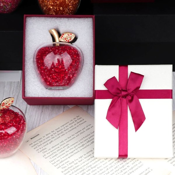 Kristallfrukt, glasfrukt, konstgjord glasäppleformad kristallfrukt fylld med falska diamanter, samlarfigurer konst hantverk prydnad för barn Red