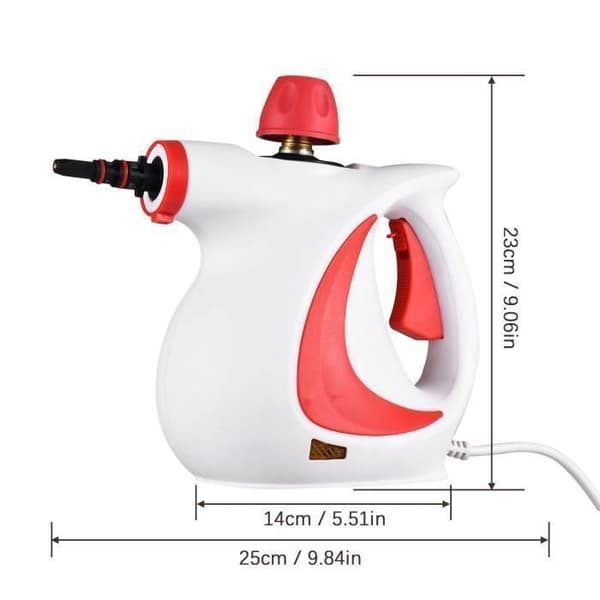 Multifunktionel damprenser med 9 tilbehørsdele, damprenser, dampforstøver 0,35 L, 1050 W, damprenser Red and white