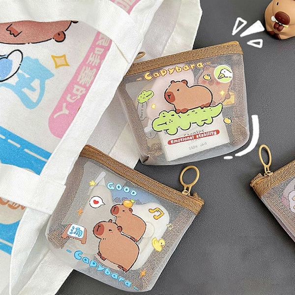 Herkkä Kapybara-kuvioinen verkkokukkaro kolikkolaukku vetoketjullinen järjestäjä naisille, jotka rakastavat eläinaiheisia asusteita Two capybara
