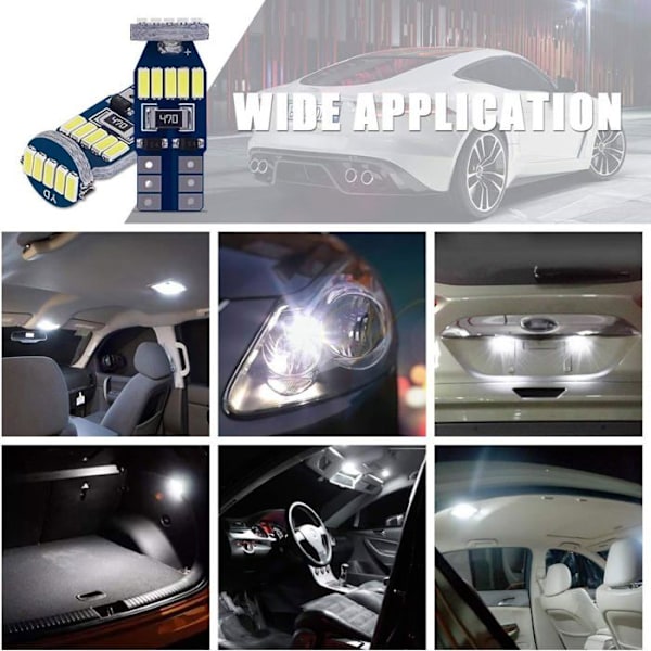 10 kpl T10 W5W LED-polttimoita Canbus Virheetön SMD 4014 Auton LED-lamput 194 168 2825 Valkoinen 6000K, Pysäköintivalot DC 12V