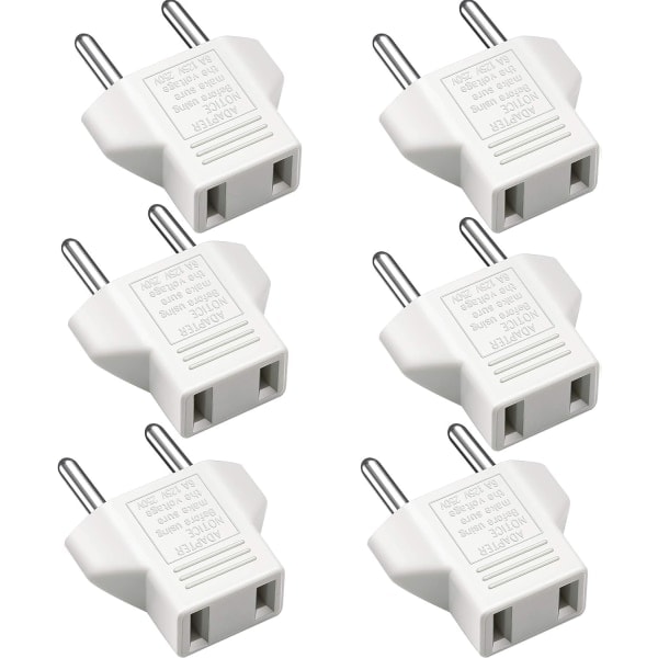 US til EU-adapter, [6-pakning] 2-pin CN Kina US-Amerika til 2-pin EU