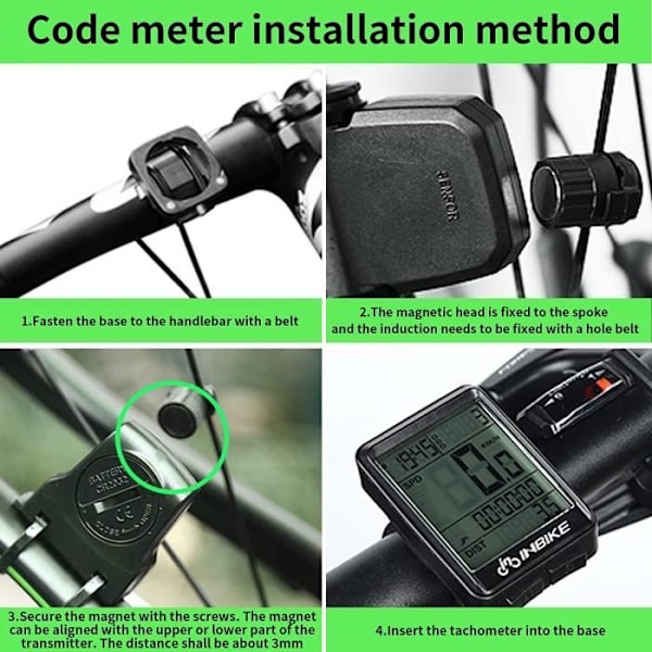 Trådløs sykkelcomputer IP54 Vanntett sykkelodometer speedometer trådløs med bakgrunnsbelyst display og stoppeklokke