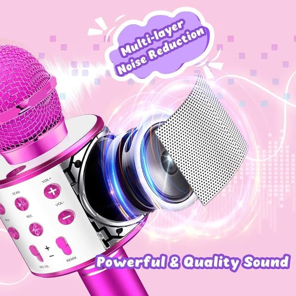 Trådløs Bluetooth-mikrofon for barn, karaokemikrofon for Android/iPhone/iPad/Sony/PC - Beste gaver til jenter/gutter i alderen 4-12 år (rosa)